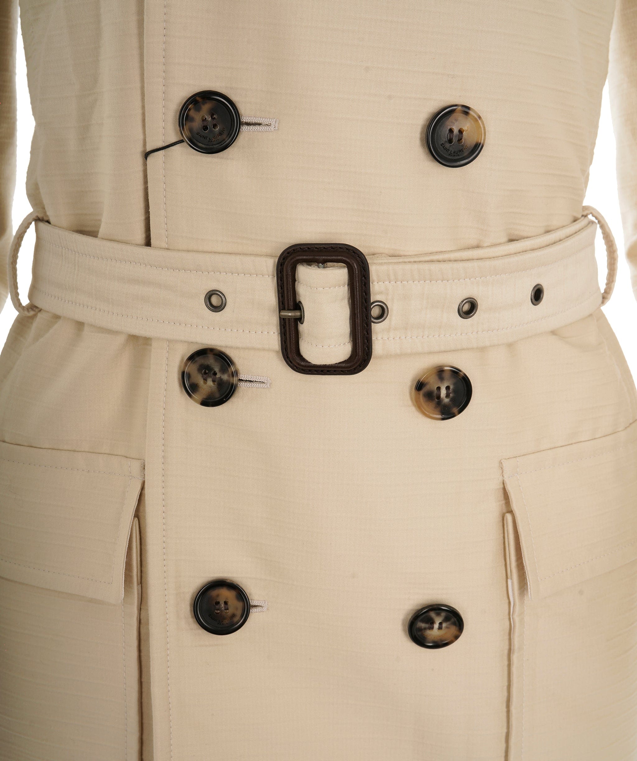 Yves Saint Laurent Saint Laurent Ivory Belted Trench Coat for Timeless Elegance ALC2434