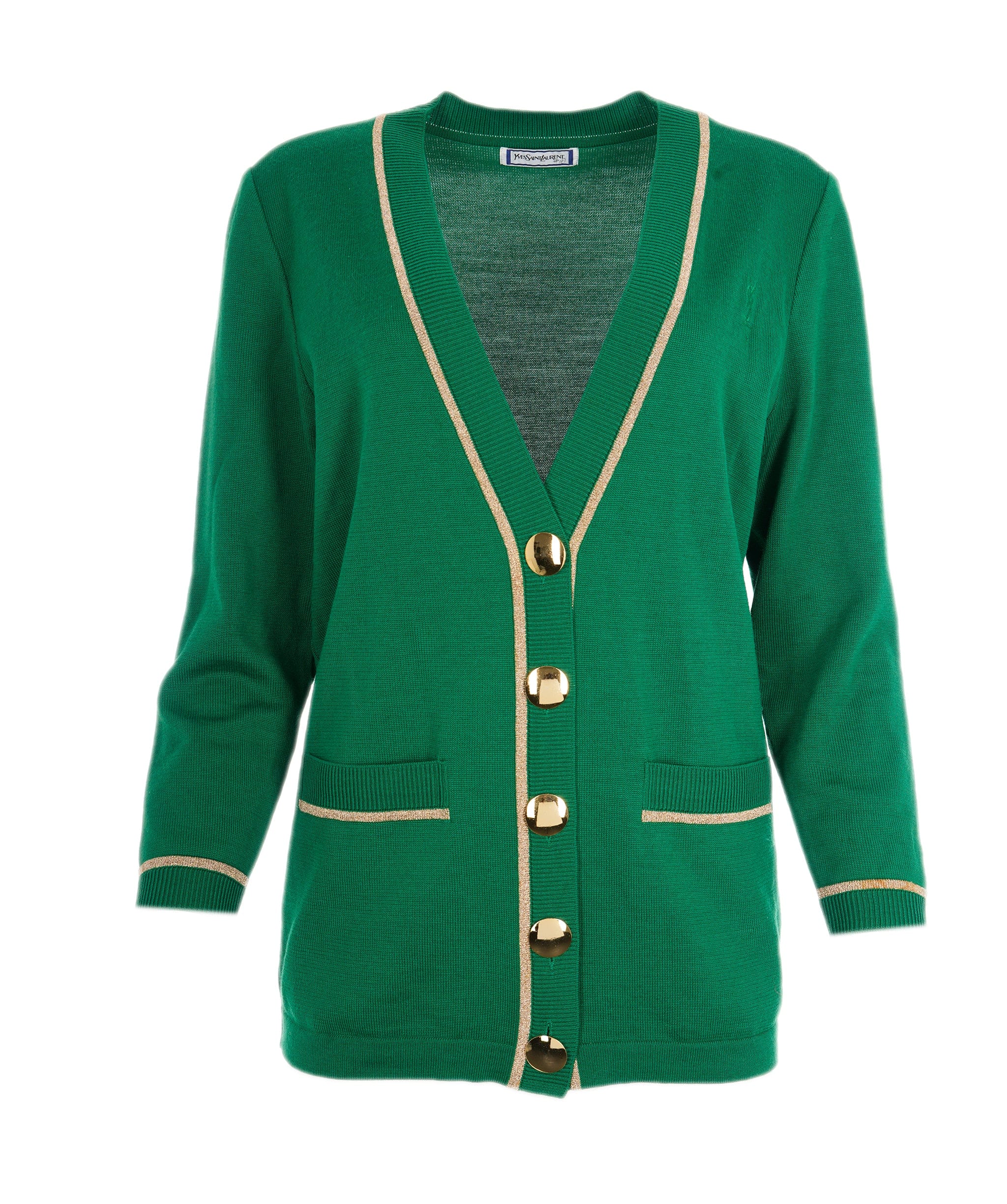 Yves Saint Laurent YSL Dark Green Cardigan with gold button  ALL0583