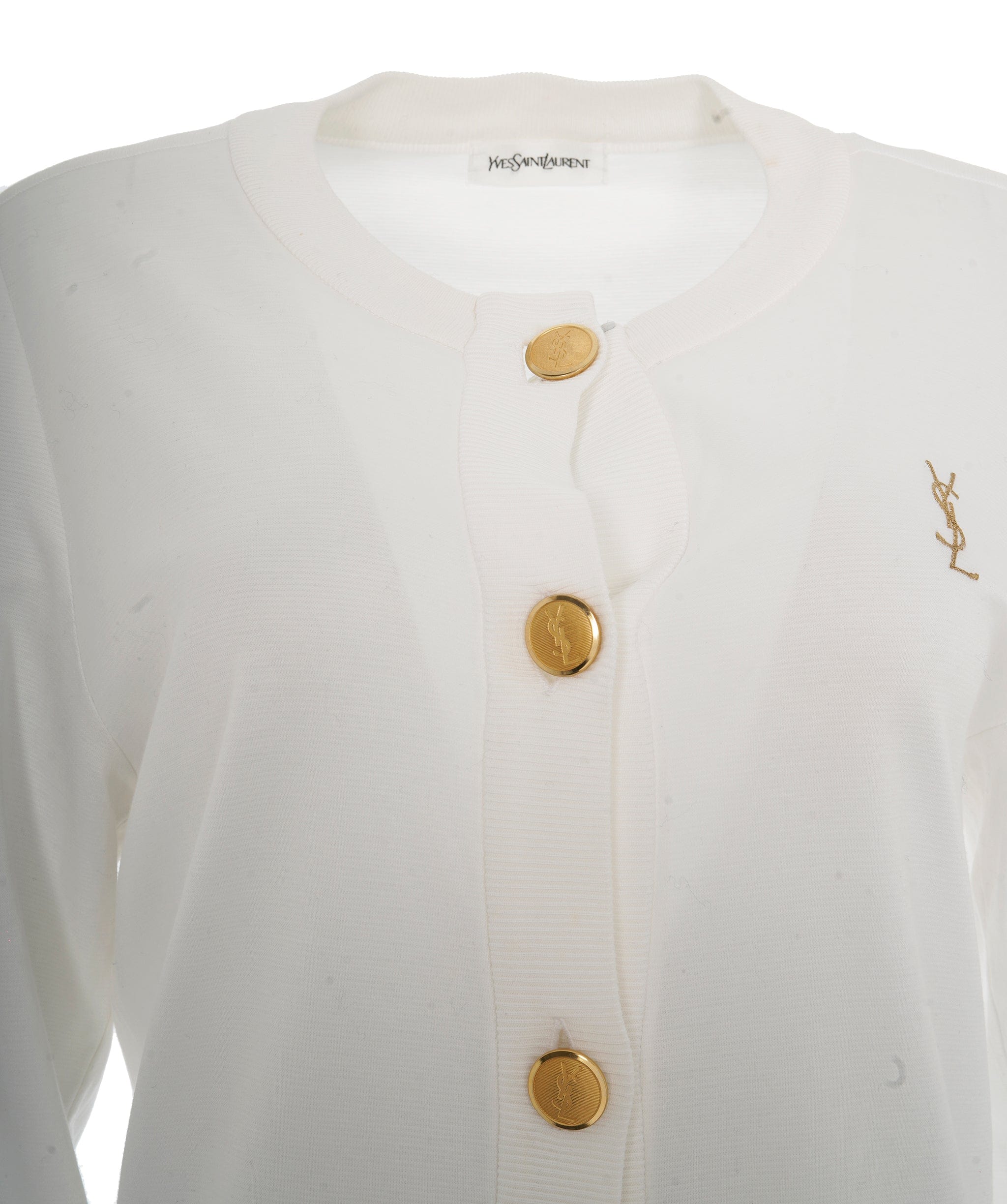 Yves Saint Laurent YSL Gold Buttons Cotton Cardigan White ASL10307