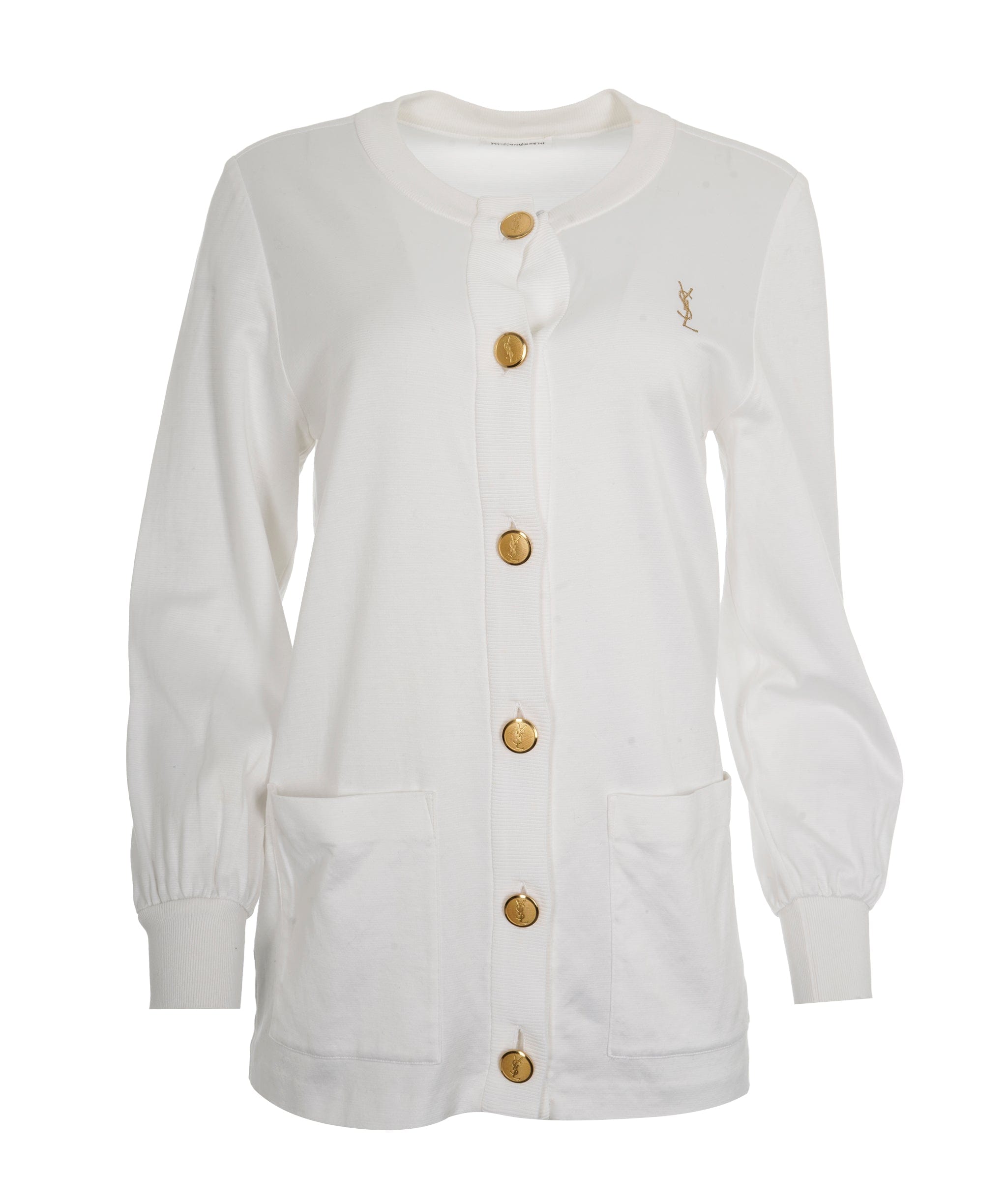 Yves Saint Laurent YSL Gold Buttons Cotton Cardigan White ASL10307