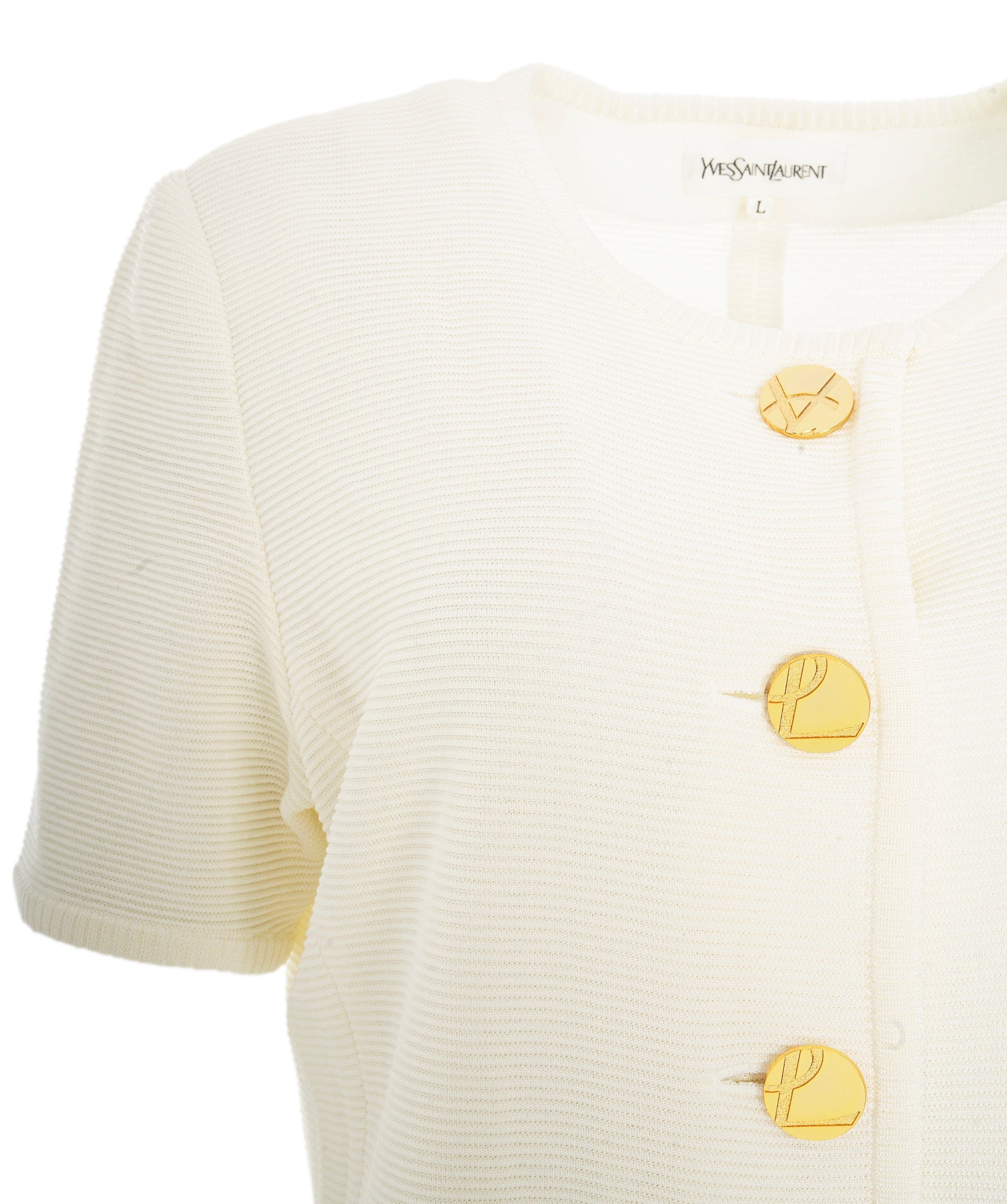 Yves Saint Laurent YSL Gold Buttons Knit Cardigan White ASL10500