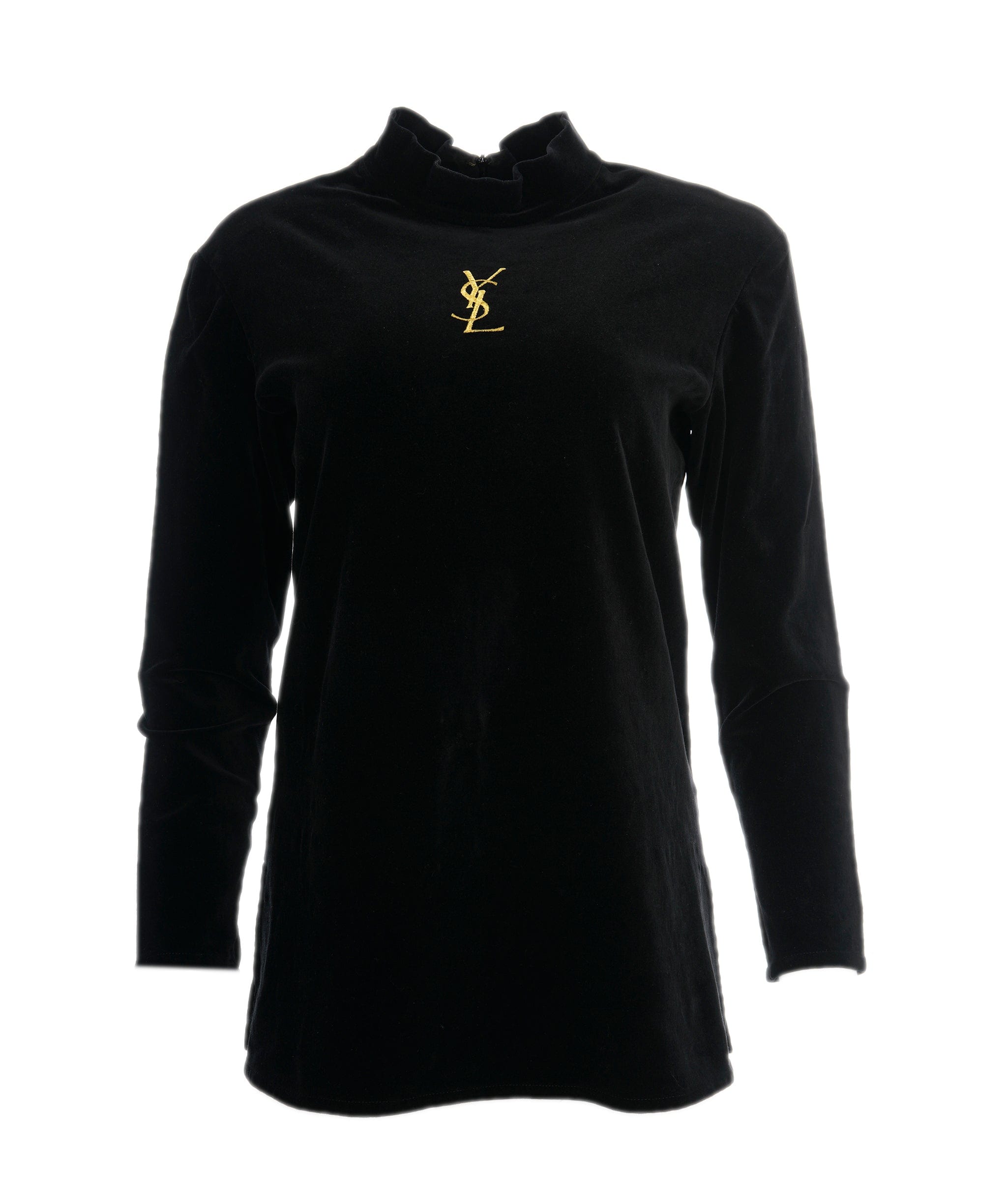 Yves Saint Laurent YSL Logo Velour Top Black ASL10180