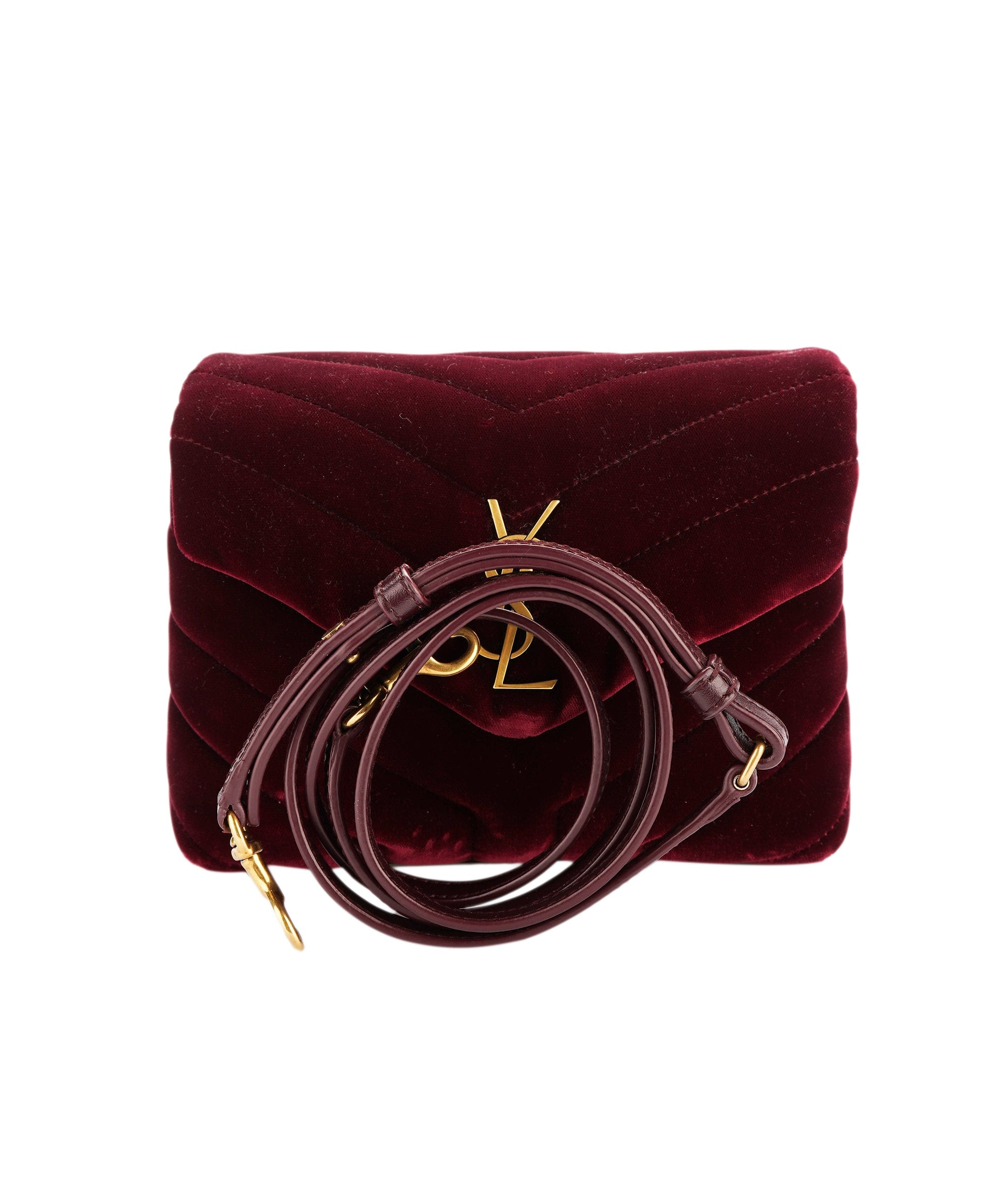 Yves Saint Laurent YSL Lou Lou Velvet Burgundy Crossbody Bag  ALC2028