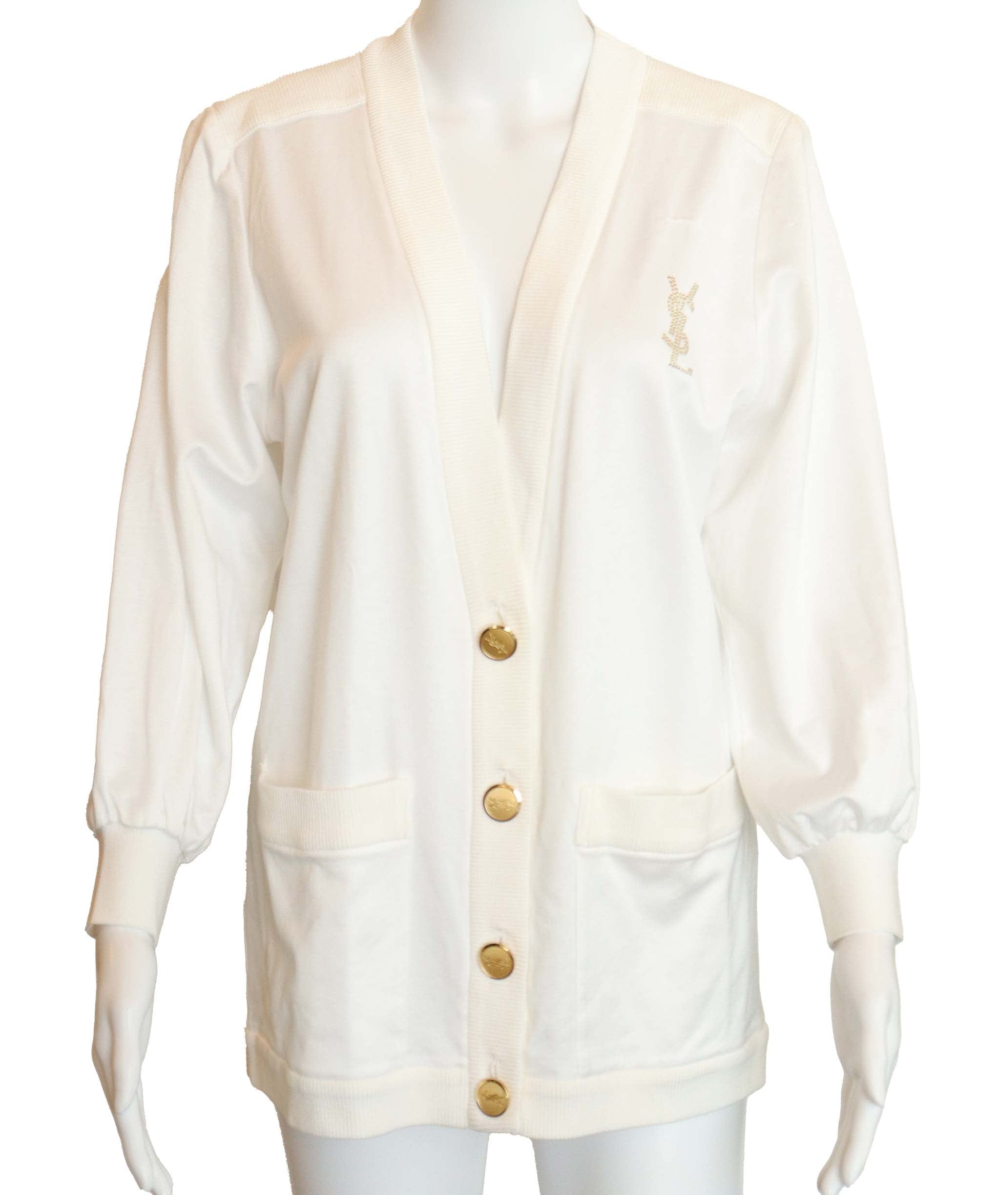 Yves Saint Laurent YSL Studs Logo Cardigan White Gold DXBS4313