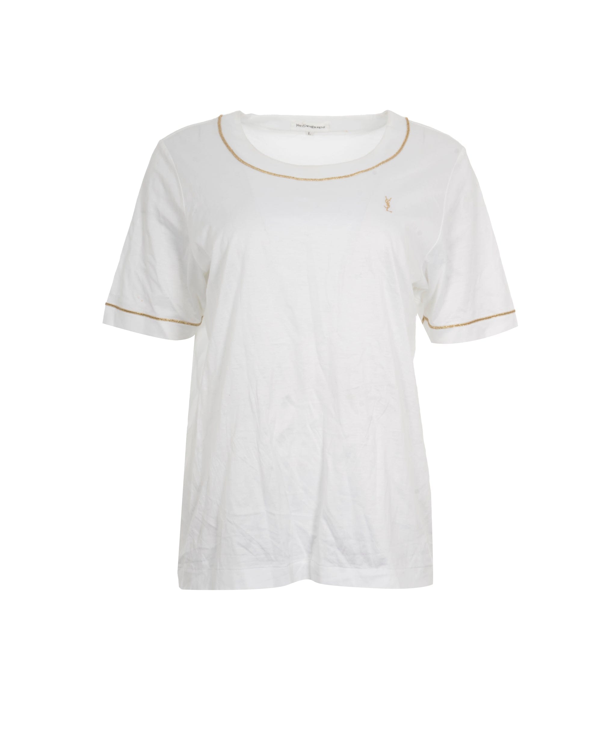 Yves Saint Laurent YSL White Tshirt with YSL GOLD Logo  ALC1244