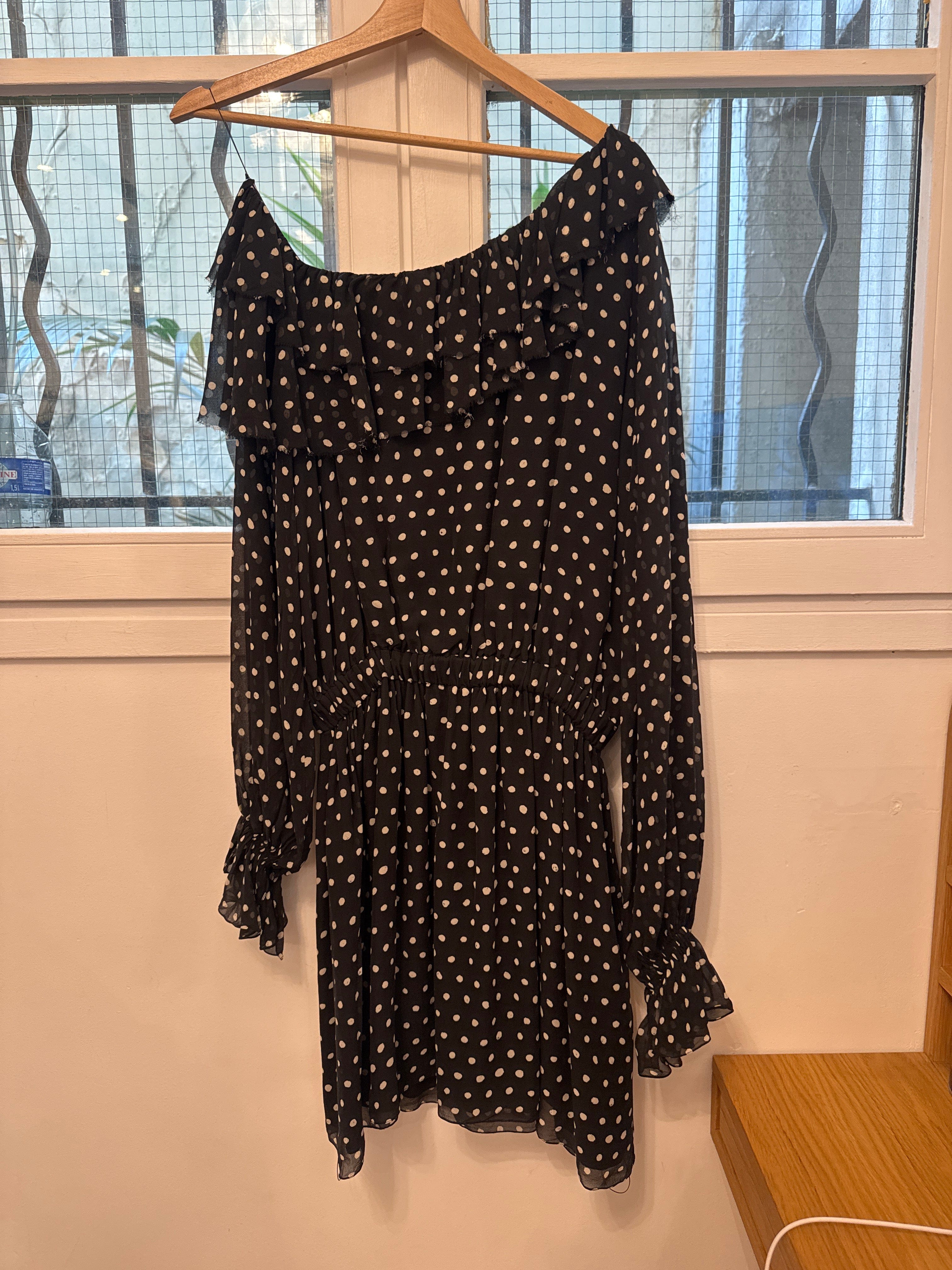 Yves Saint Laurent Yves Saint Laurent asymetric shoulder polka dot dress AGC2635