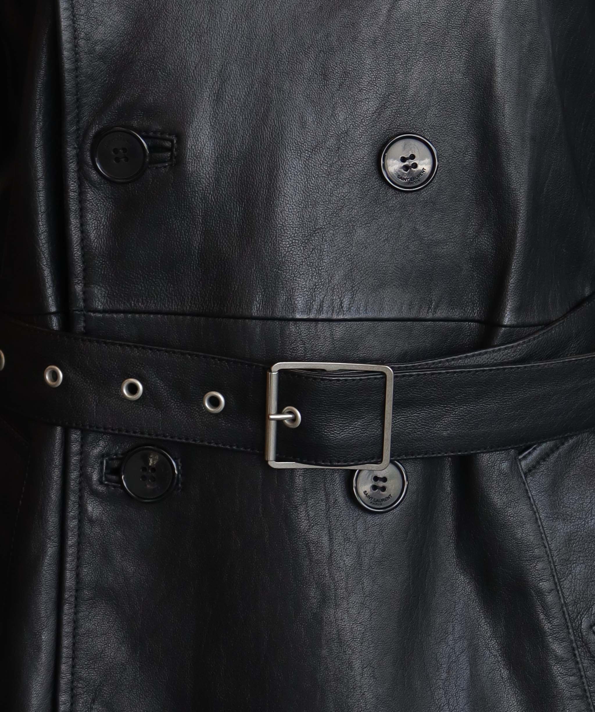 Yves Saint Laurent Yves Saint Laurent black leather trench coat AGC2525