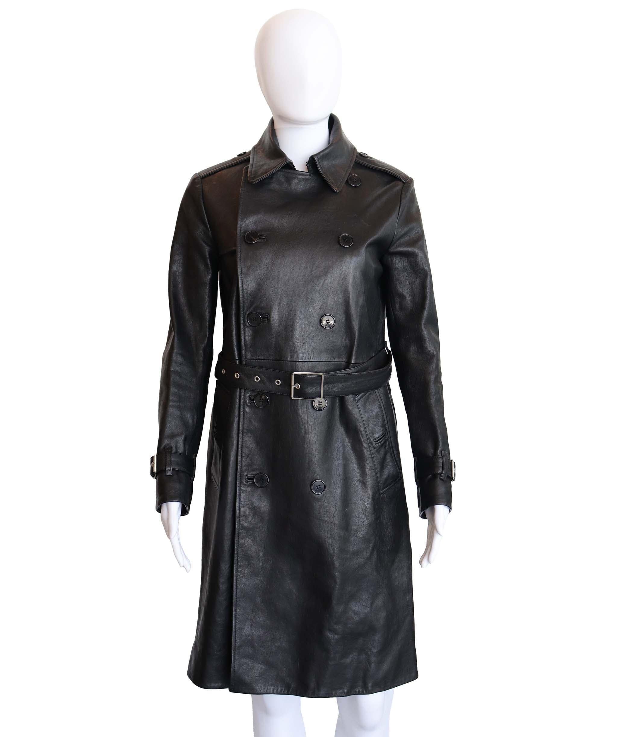 Yves Saint Laurent Yves Saint Laurent black leather trench coat AGC2525