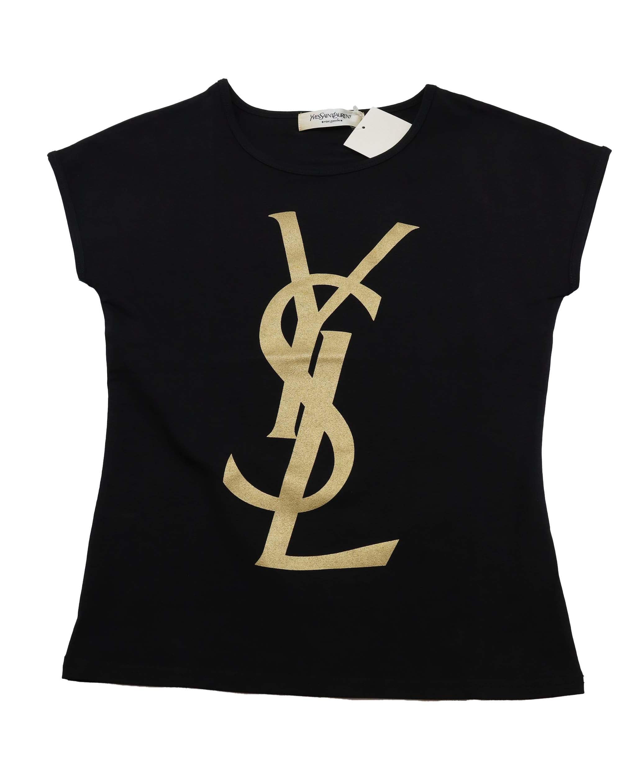 Yves Saint Laurent Yves Saint Laurent Vintage Black Tee Gold Logo - SKC1865