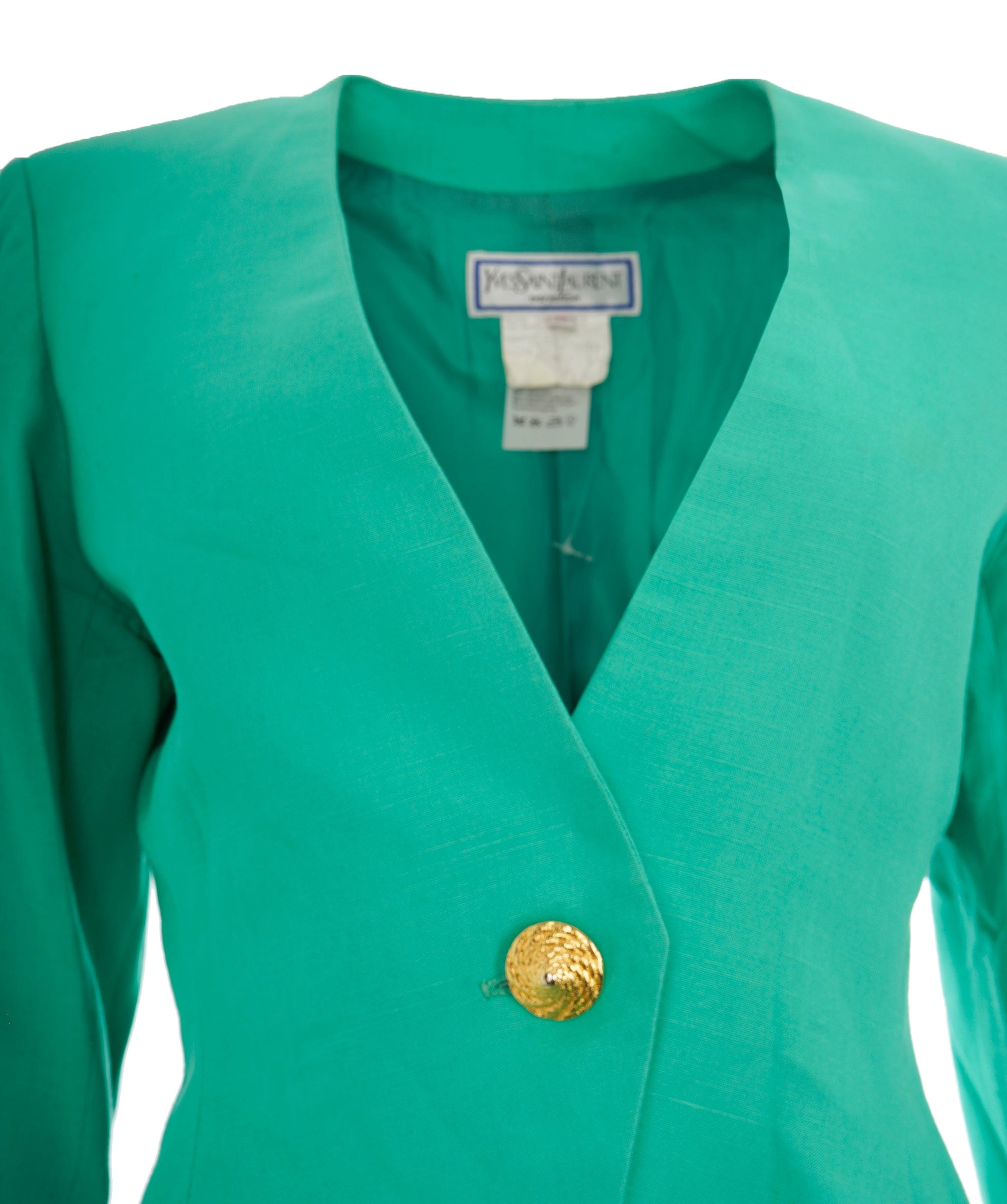 Yves Saint Laurent Yves Saint Laurent Vintage Green V-Neck Fitted Blazer AKL0058