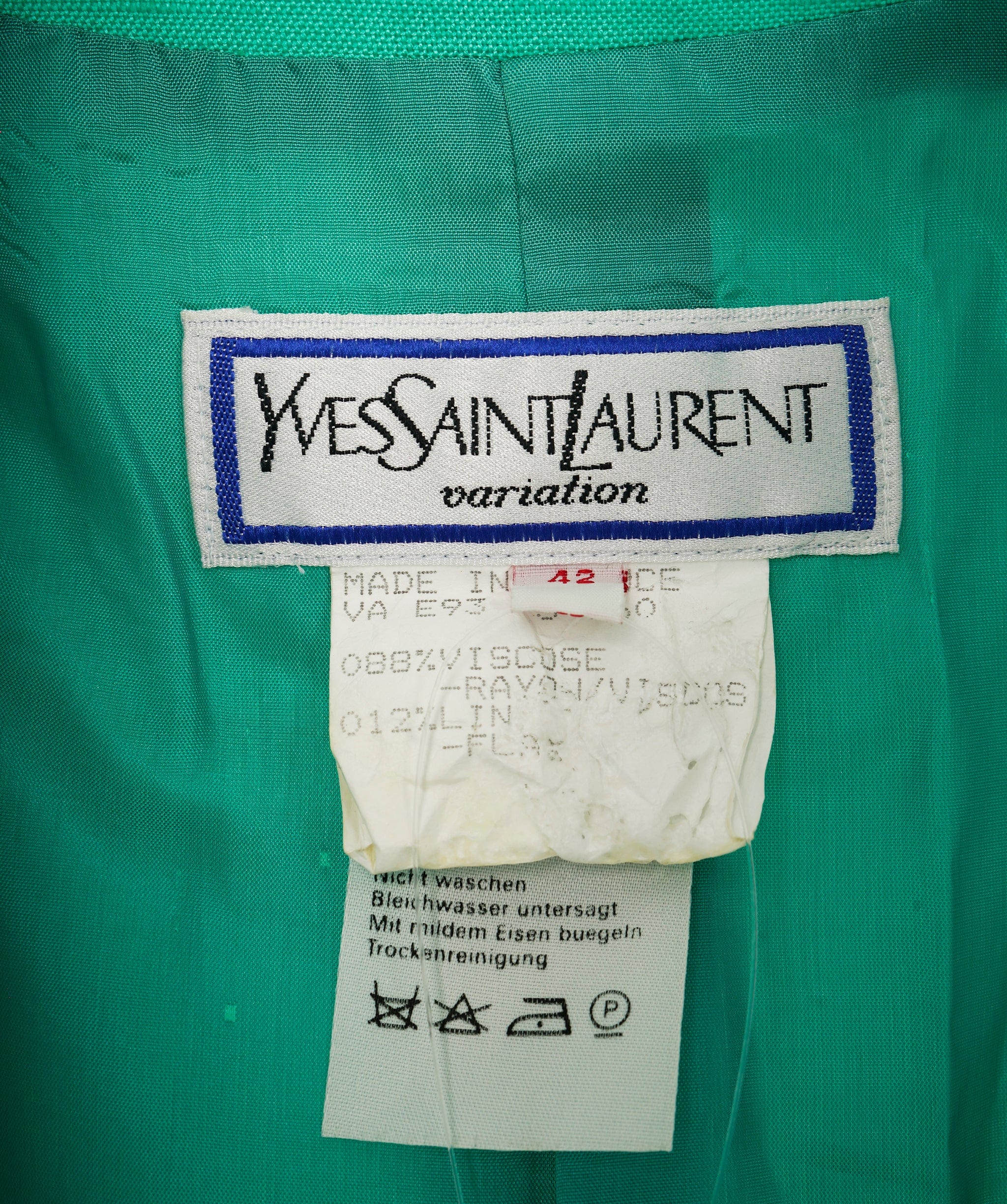 Yves Saint Laurent Yves Saint Laurent Vintage Green V-Neck Fitted Blazer AKL0058