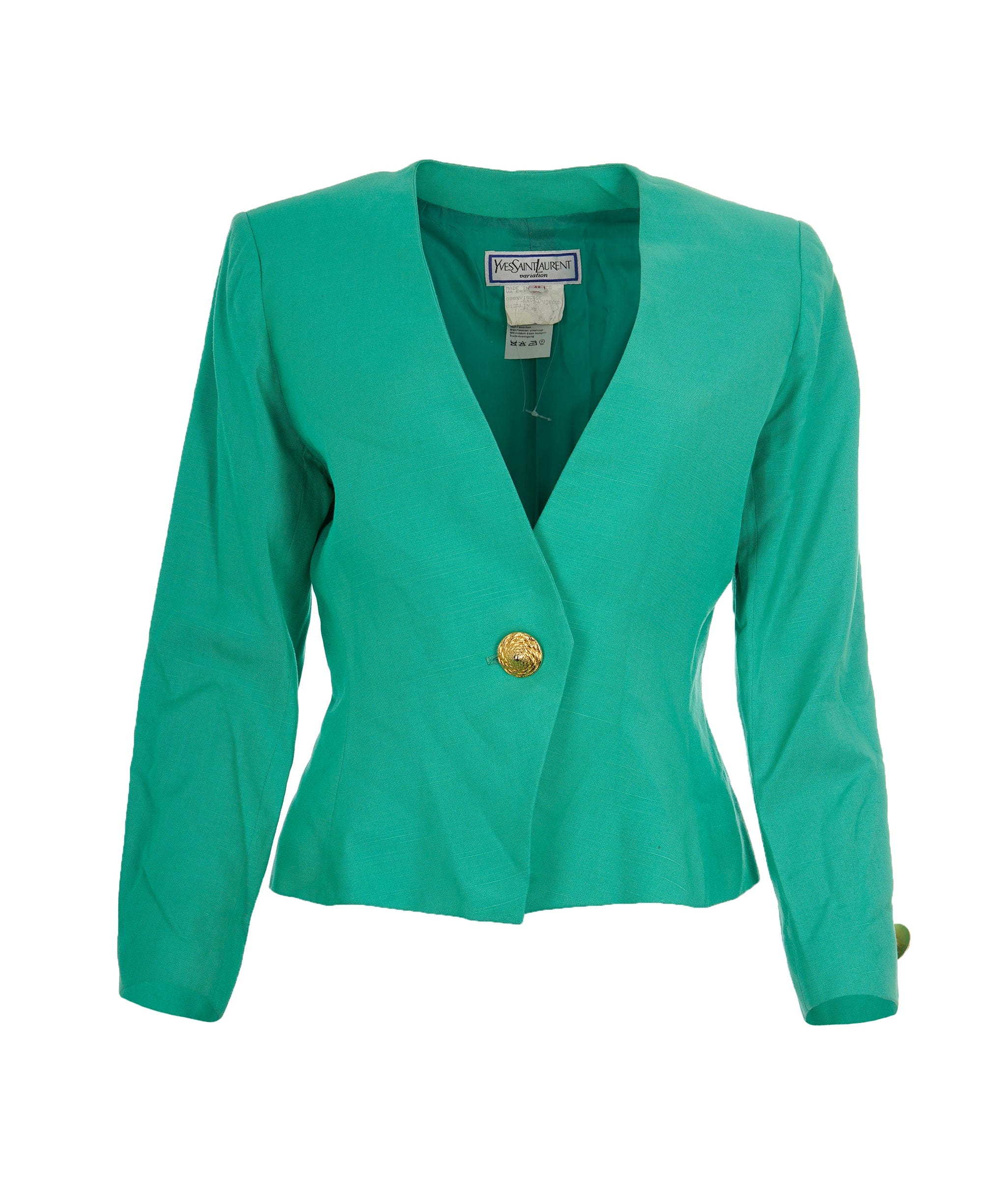 Yves Saint Laurent Yves Saint Laurent Vintage Green V-Neck Fitted Blazer AKL0058