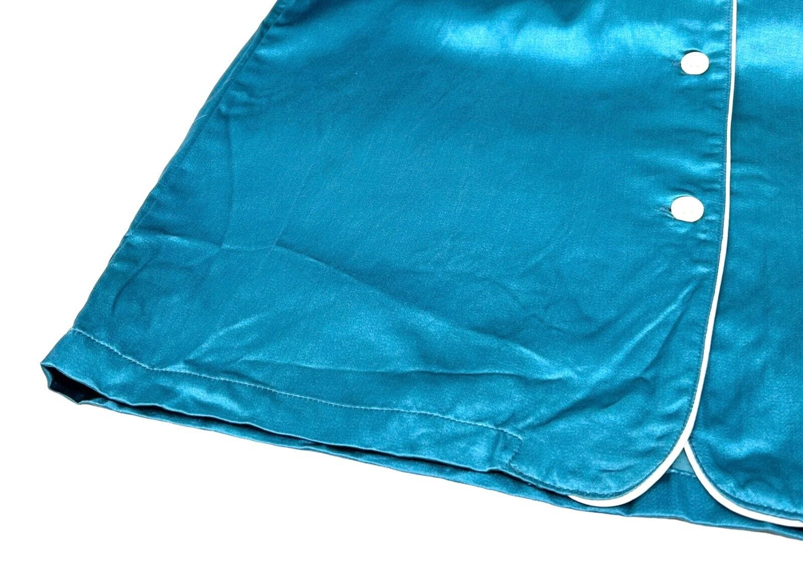 Yves Saint Laurent Yves Saint Laurent Vintage Logo Pajama #M Room Wear Blue Silk Satin RankAB
