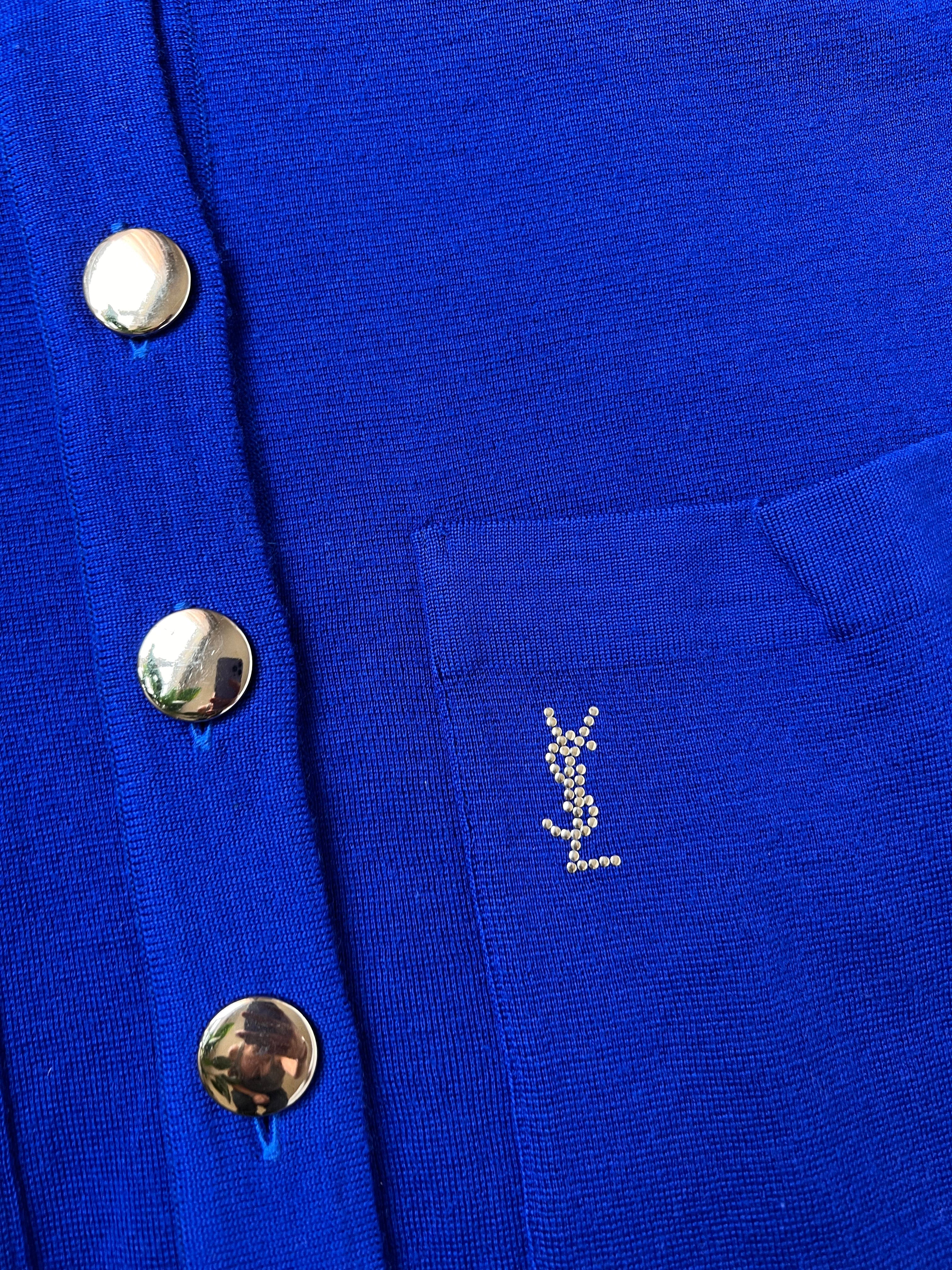 Yves Saint Laurent YSL Gold Button Cardigan Blue ASL8926