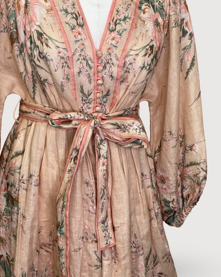 Zimmermann Peach/ Green Zimmermann Floral L/S Dress, S