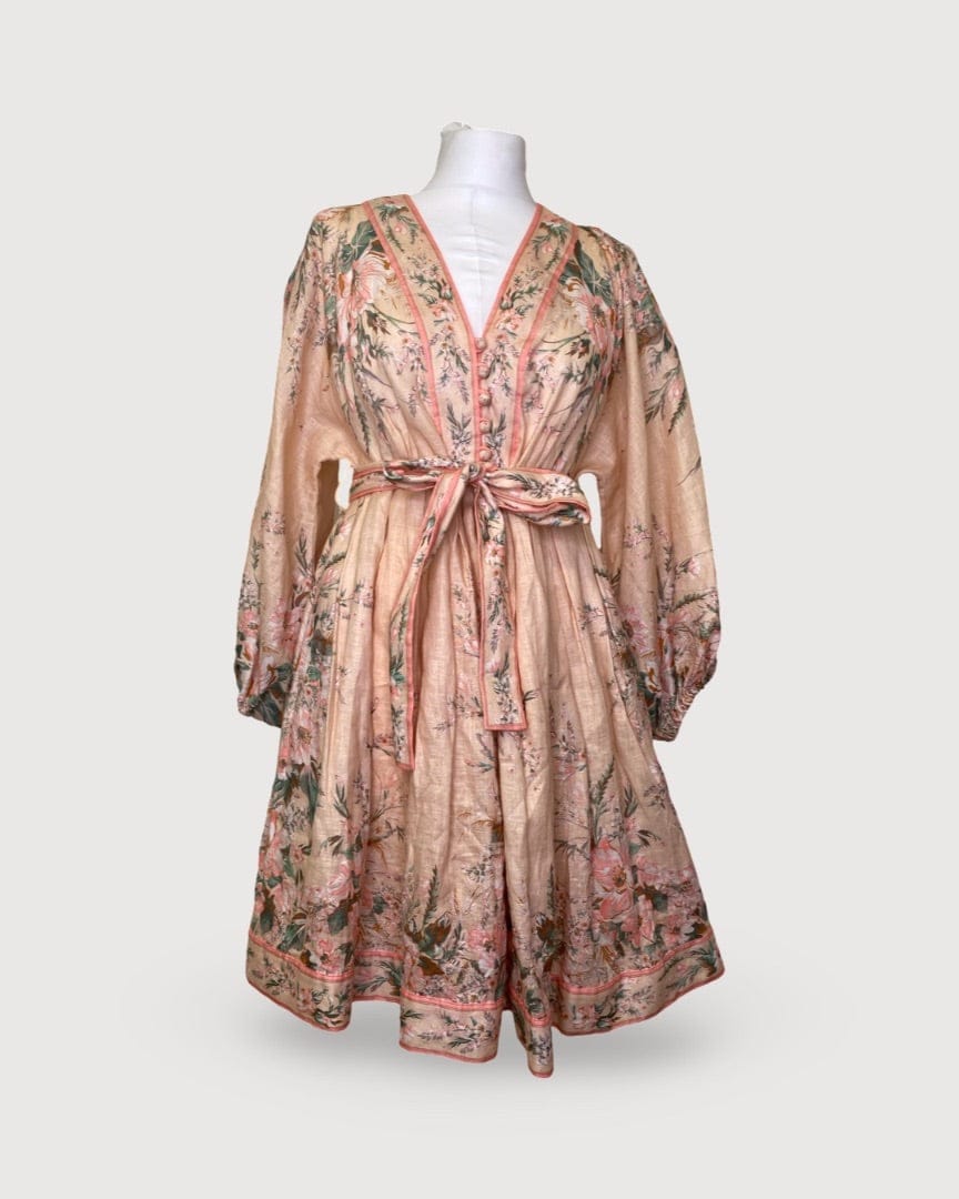Zimmermann Peach/ Green Zimmermann Floral L/S Dress, S