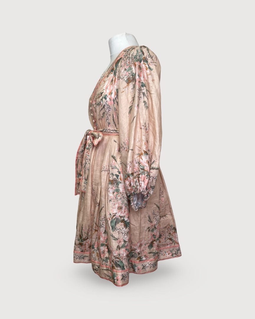 Zimmermann Peach/ Green Zimmermann Floral L/S Dress, S