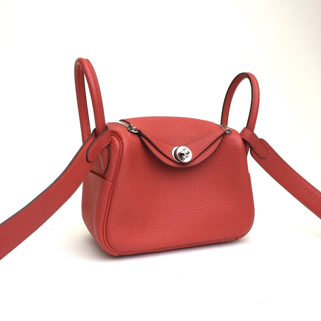 Hermes Mini Lindy rouge Tomate Clemence PHW