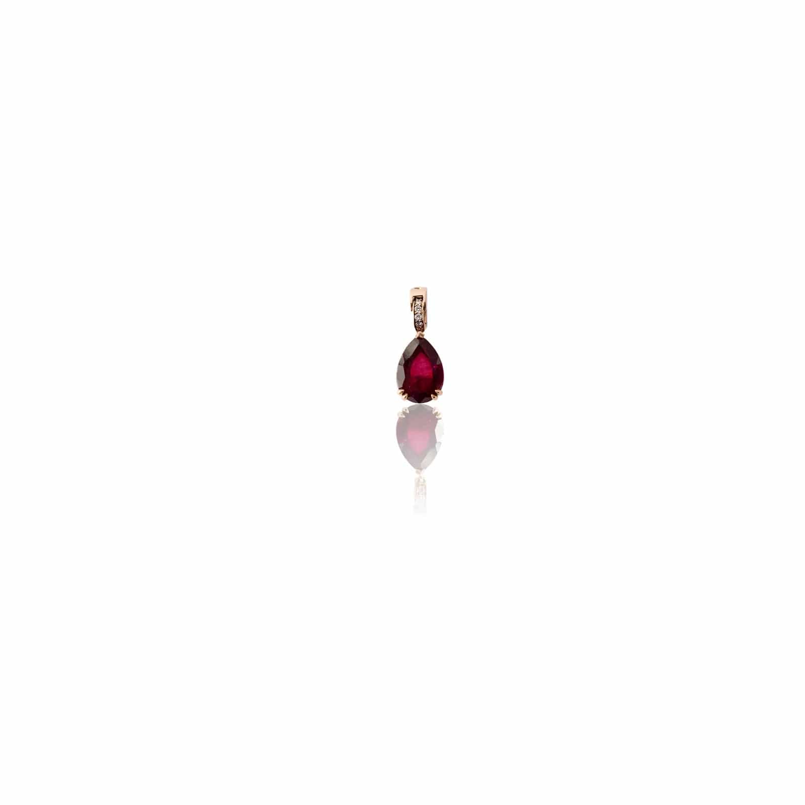 Arkay Jewellery Pear-Shaped Ruby Charm with pave connector 18k Rose Gold CH013