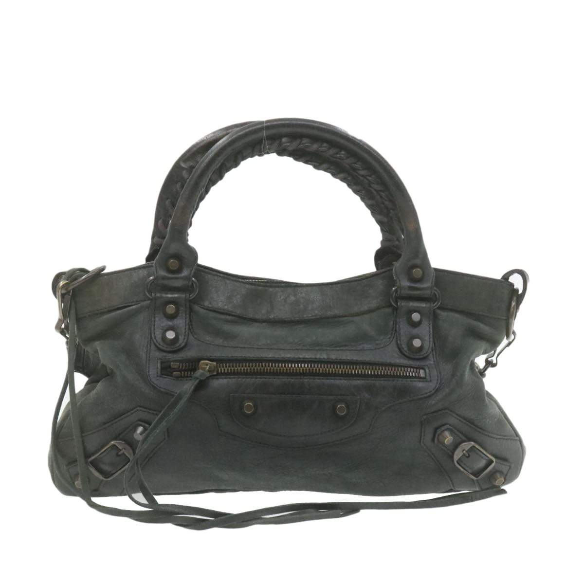 Balenciaga BALENCIAGA 2way Shoulder Hand Bag Black Leather Auth gt598
