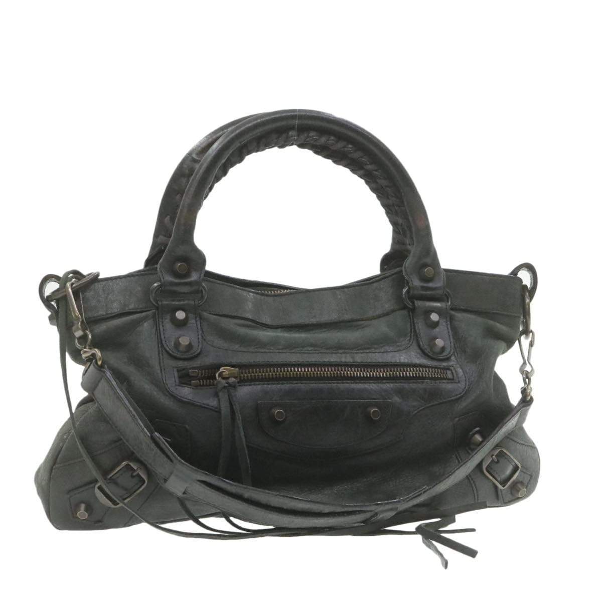 Balenciaga BALENCIAGA 2way Shoulder Hand Bag Black Leather Auth gt598