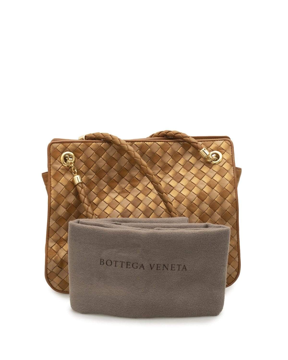 Bottega Vintage Bottega Veneta intrecciato woven lamb leather shoulder bag in bronze, beige, and brown color combo - AWC1074