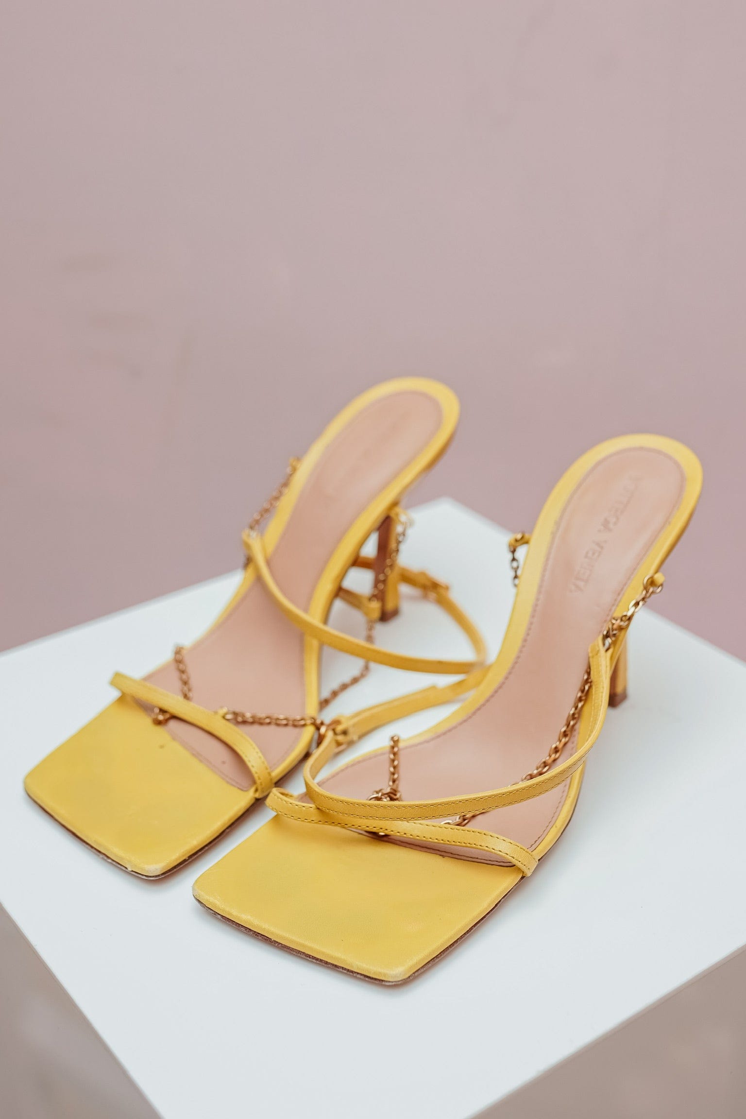 Bottega Bottega Veneta Yellow Leather Stretch Sandal Heels  - AGL1593