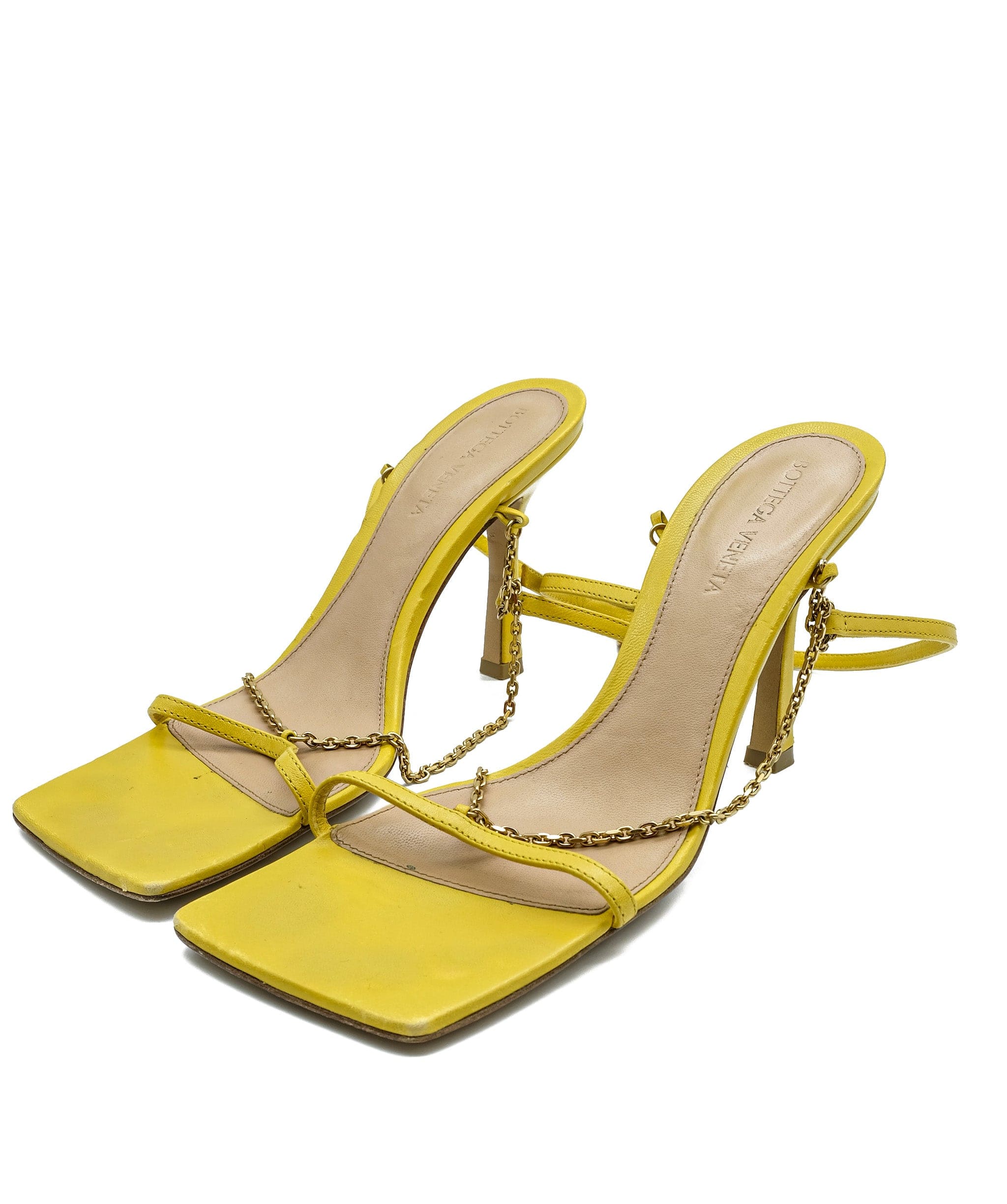 Bottega Bottega Veneta Yellow Leather Stretch Sandal Heels  - AGL1593