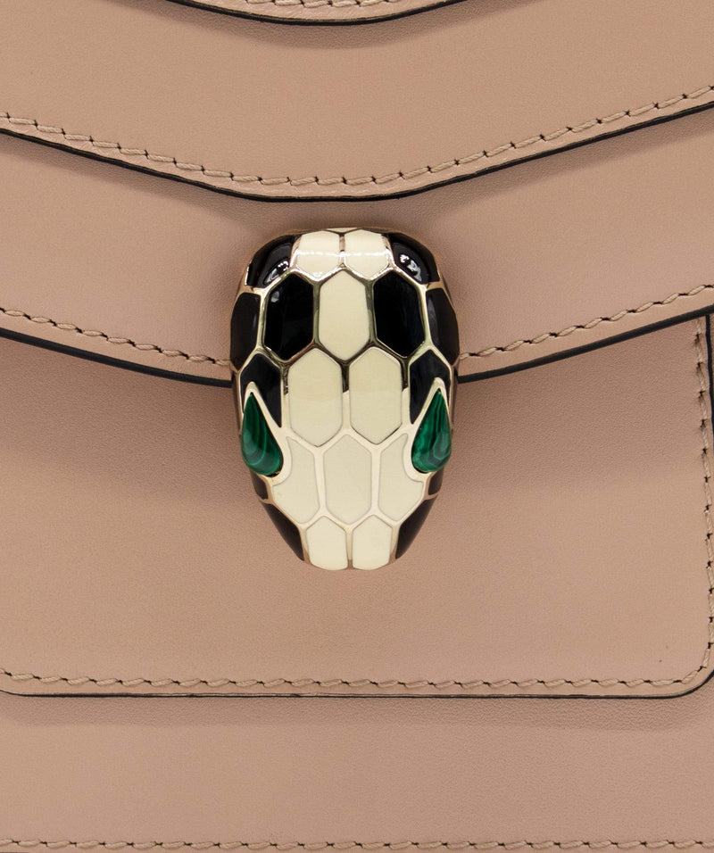 Bvlgari Off White Printed and Embroidered Leather Small Serpenti