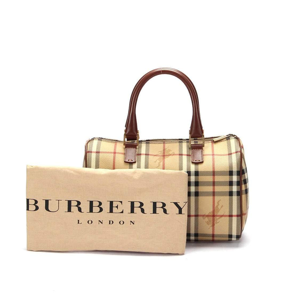 BURBERRY #37332 Haymarket Check Coated Canvas Boston Handbag – ALL YOUR  BLISS