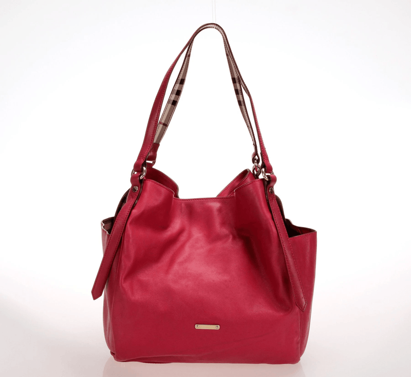 Burberry Red Leather Horseferry Check Canvas Small Canterbury Tote Bag |  Yoogi's Closet