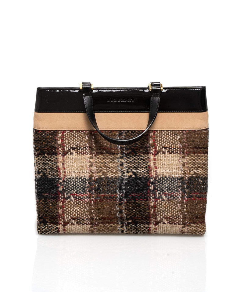 Burberry London Mini Check Canvas & Leather Tote in Brown | Lyst
