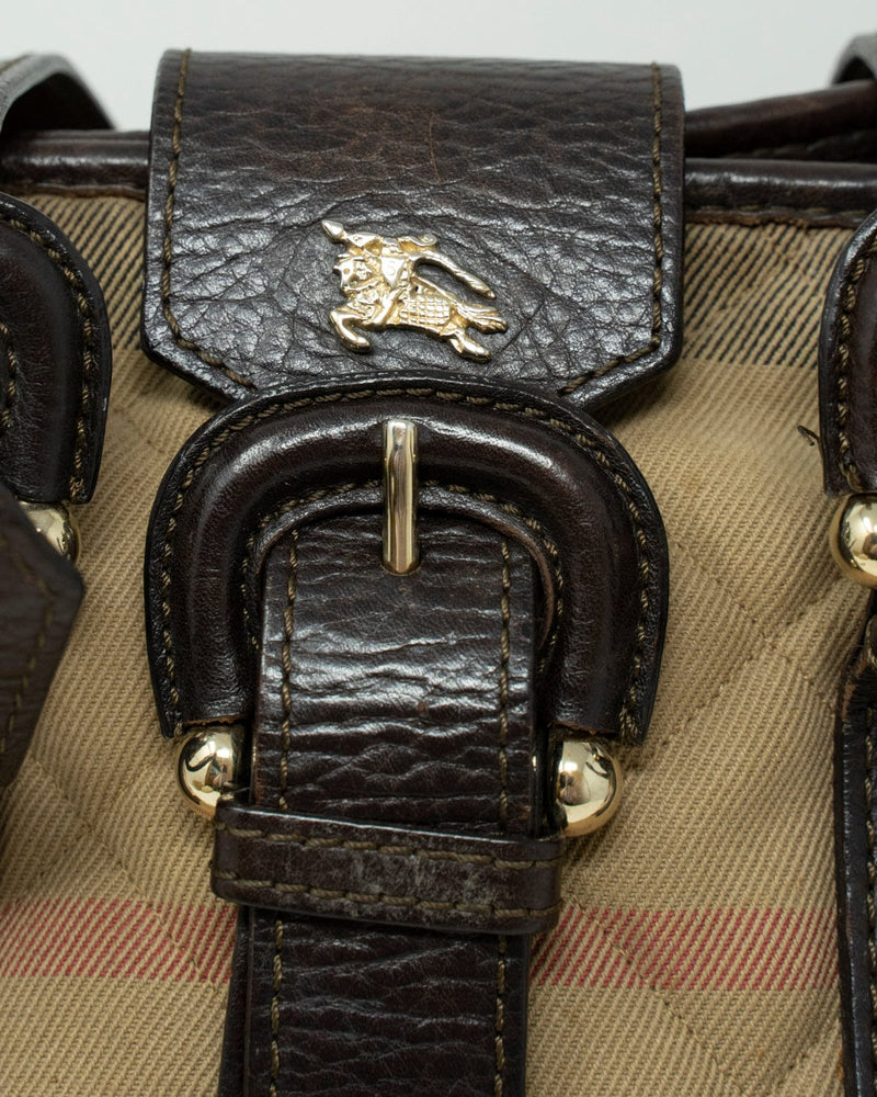 Authentic BURBERRY Nova Check Canvas Leather Shoulder Tote Bag Beige  Burgundy