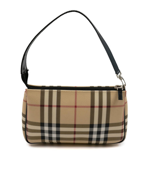 Burberry Beige/Brown Haymarket Check Coated Canvas and Leather Flap Pochette  Burberry