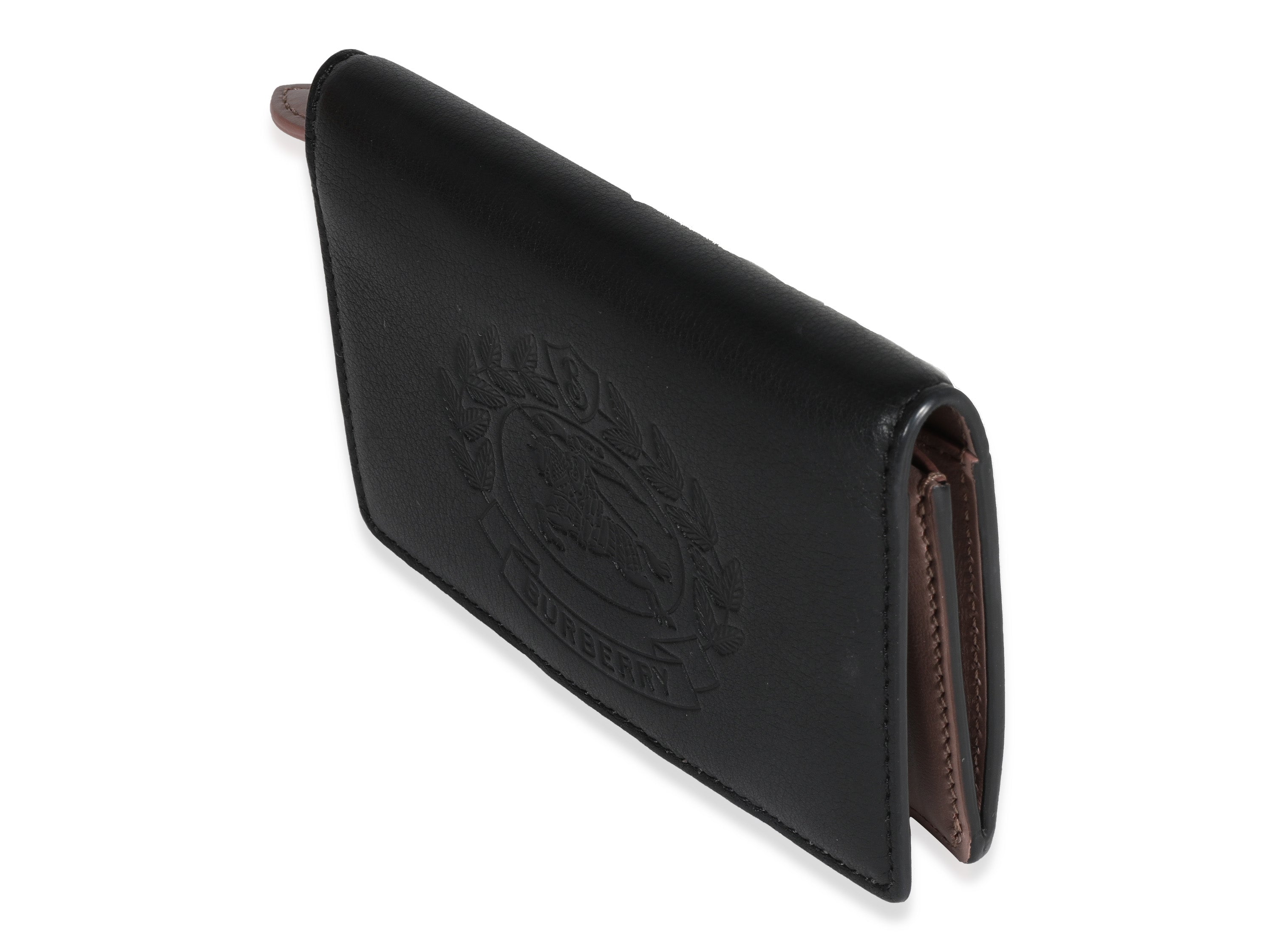 Burberry Black Leather Embossed Crest Compact Wallet LuxuryPromise