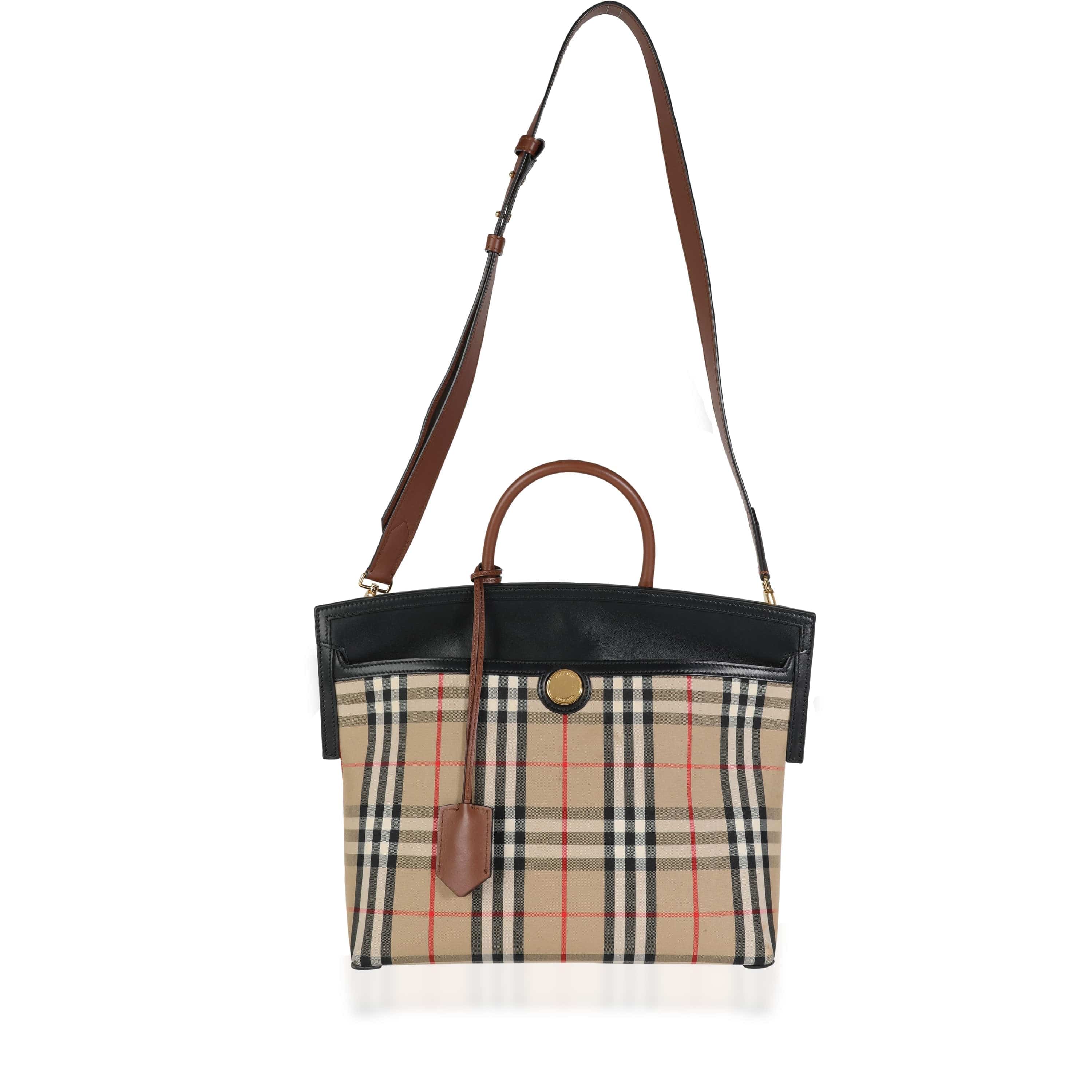 Burberry Burberry Vintage Check Canvas & Leather Small Society Top Handle Bag