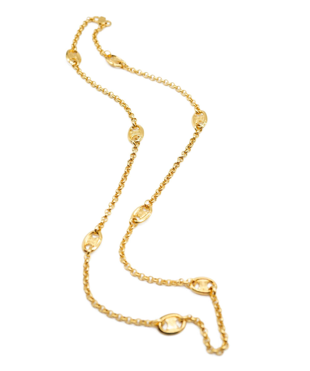 CELINE Triomphe Blason Rhinestone Circle Necklace Gold Accessory Vinta –  VintageShop solo