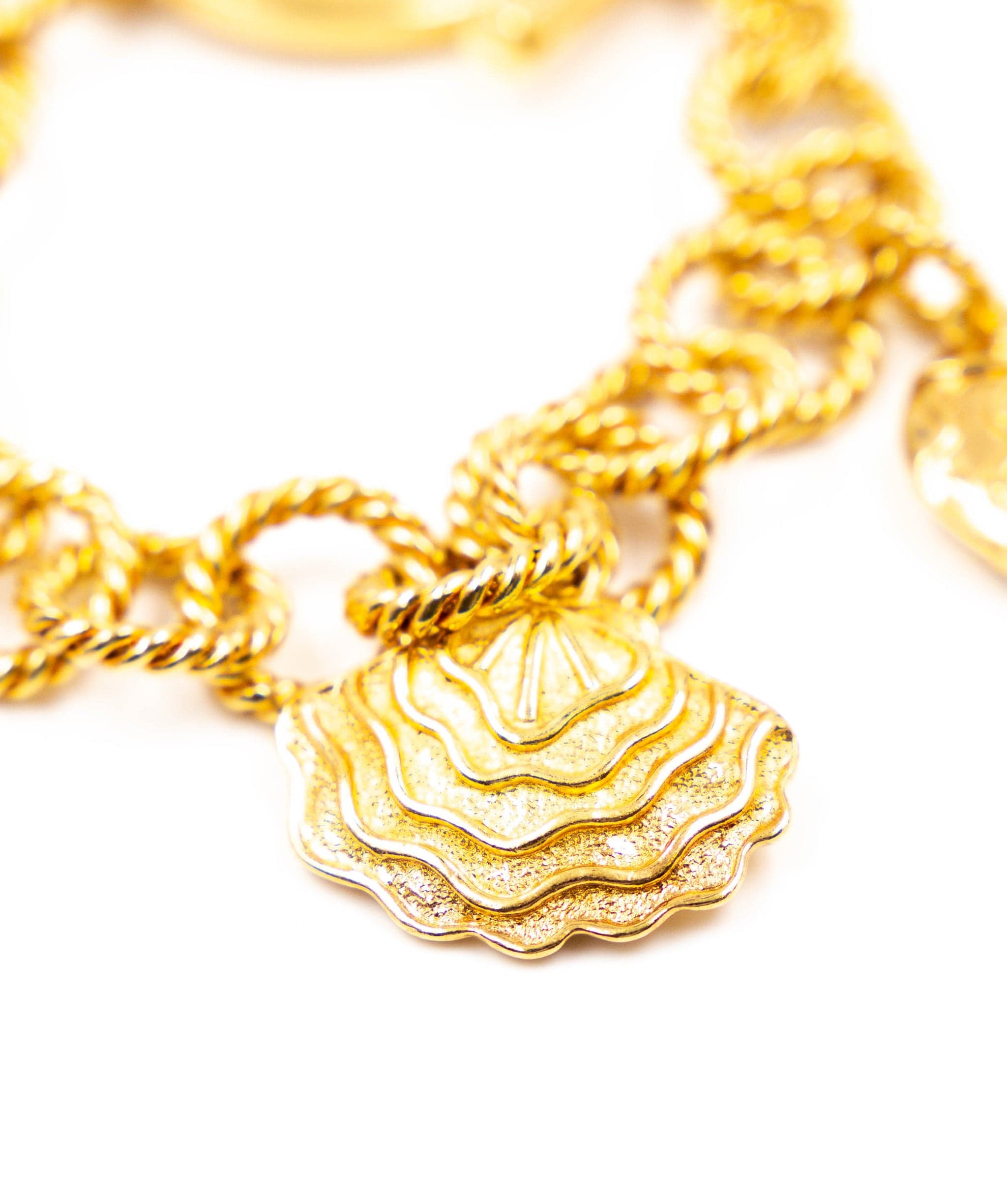Celine Celine bracelet with shell pendants, vintage, gold, t bar closure AEL1042