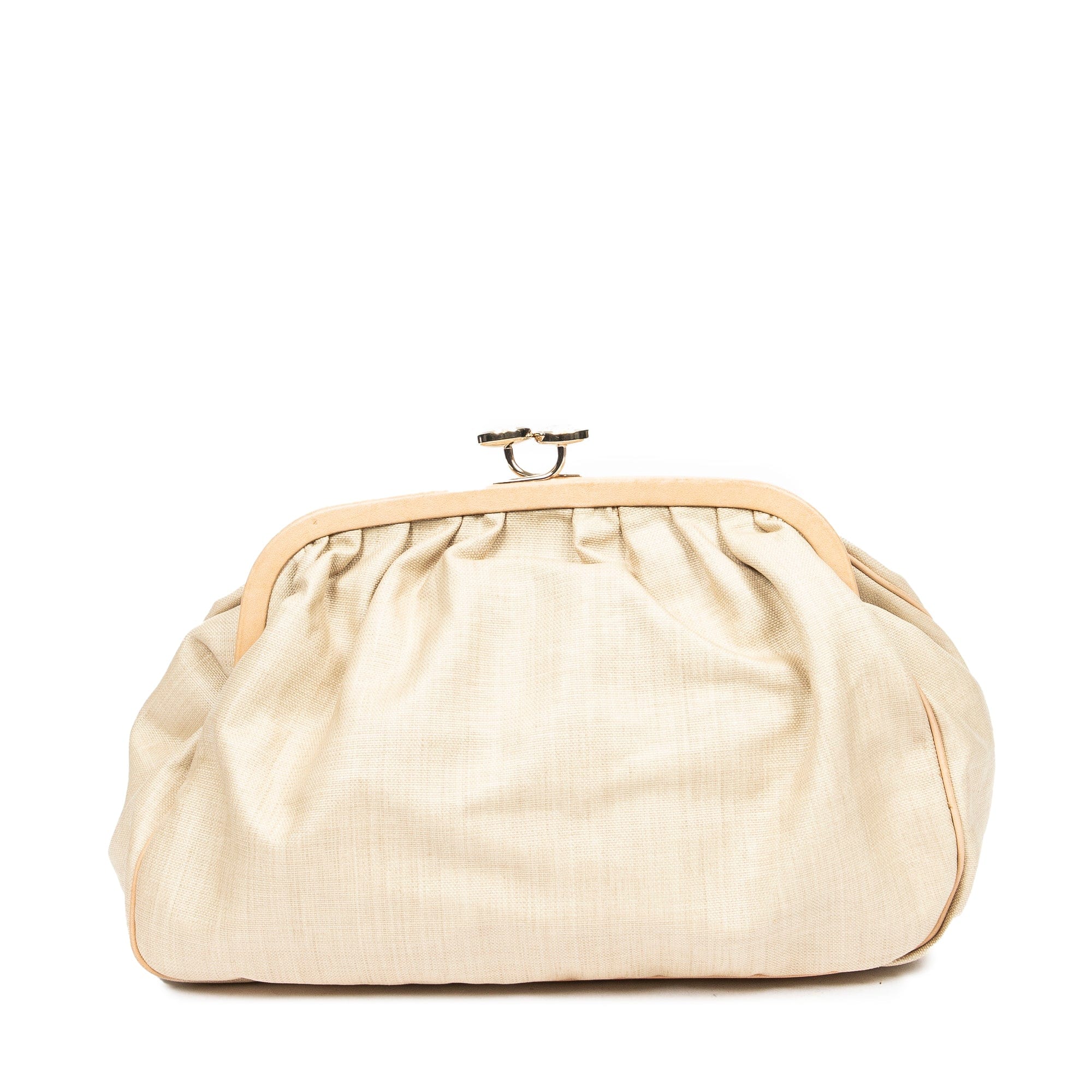 Celine Celine Clasp Clutch Bag Beige Canvas XL size AWL4582