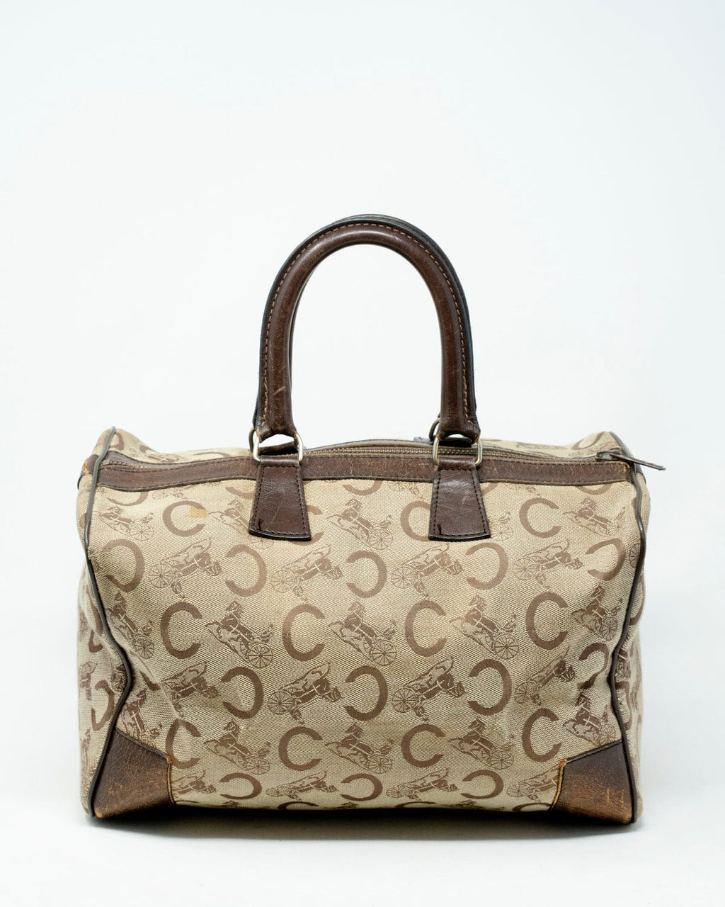 CELINE Logo Canvas Leather Boston bag Handbag Ivory Vintage rxrarg