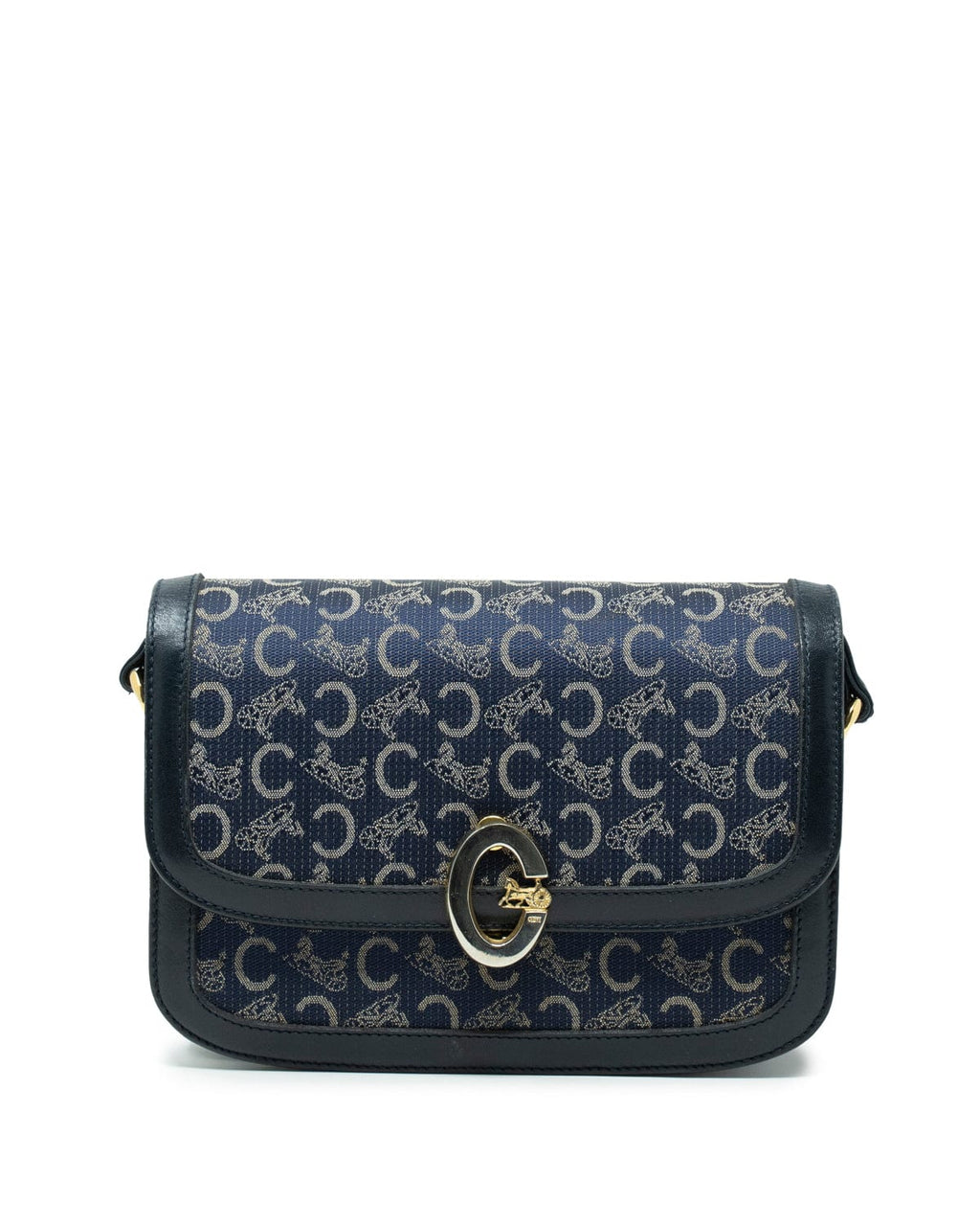 Celine Vintage Monogram Bag in Blue Black Canvas and Leather. 