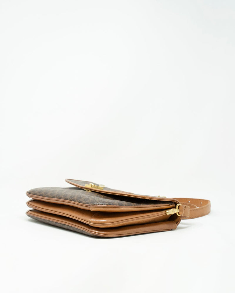 CELINE: Brown canvas and leather satchel bag, shoulder s…