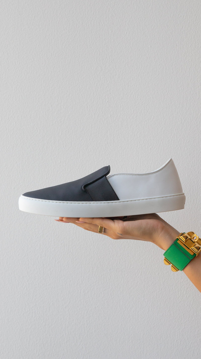 Chanel black and white slip on shoes Clearance