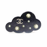 Chanel Chanel Glittered Pearl CC Cloud Brooch Black Silver