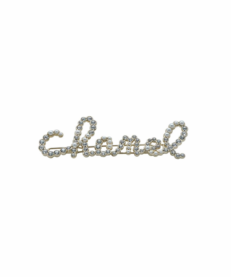 CHANEL Metal Glass Swirling Pearls Hair Clip Gold 516967