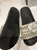 Chanel Chanel White Camelia Chain Slides 40EU