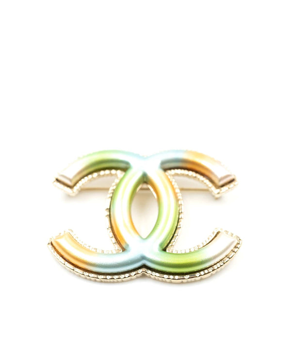 Chanel CC logo multicoloured brooch with case and box