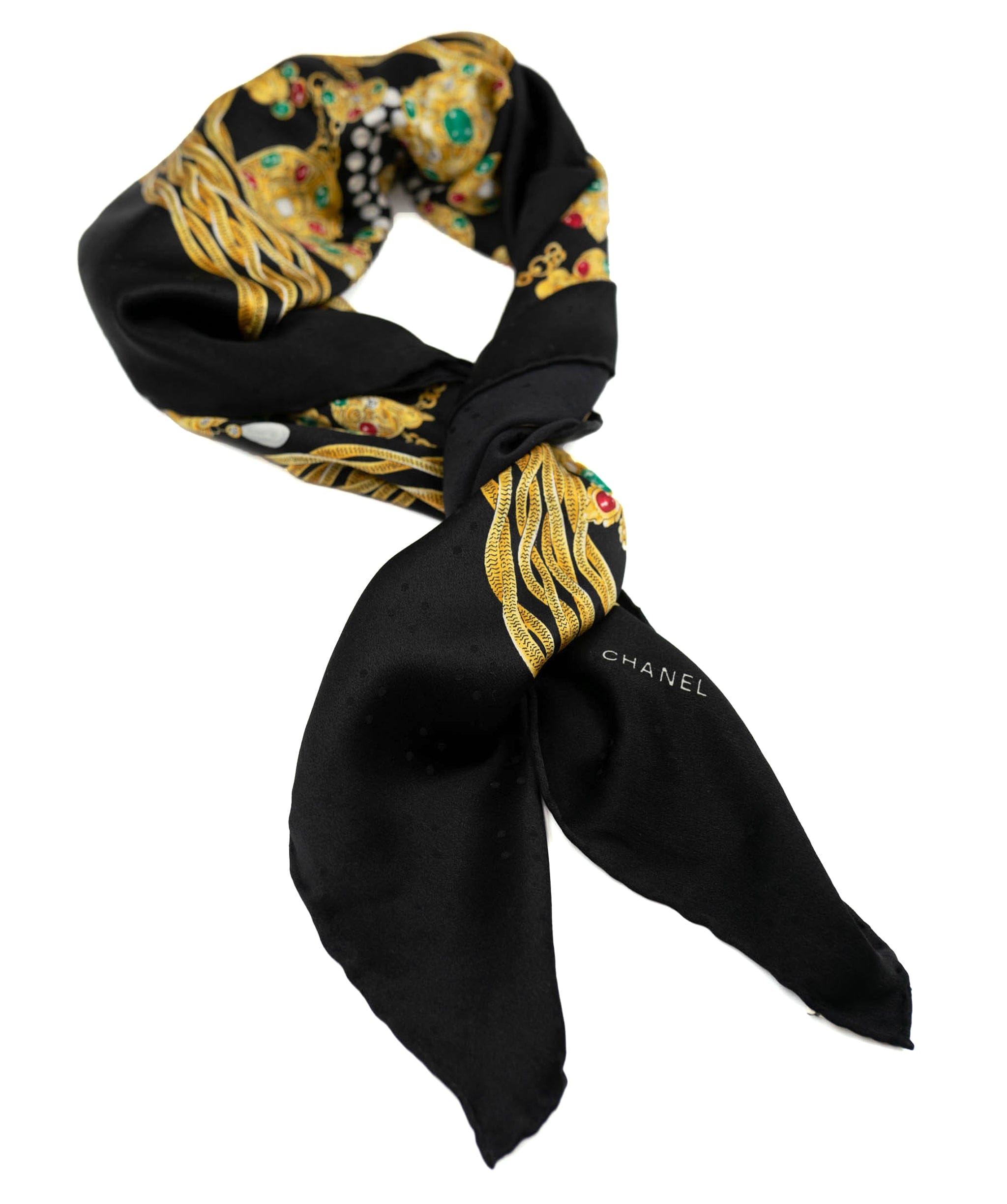 Chanel Chanel black gripoix printed silk scarf - AWL3891