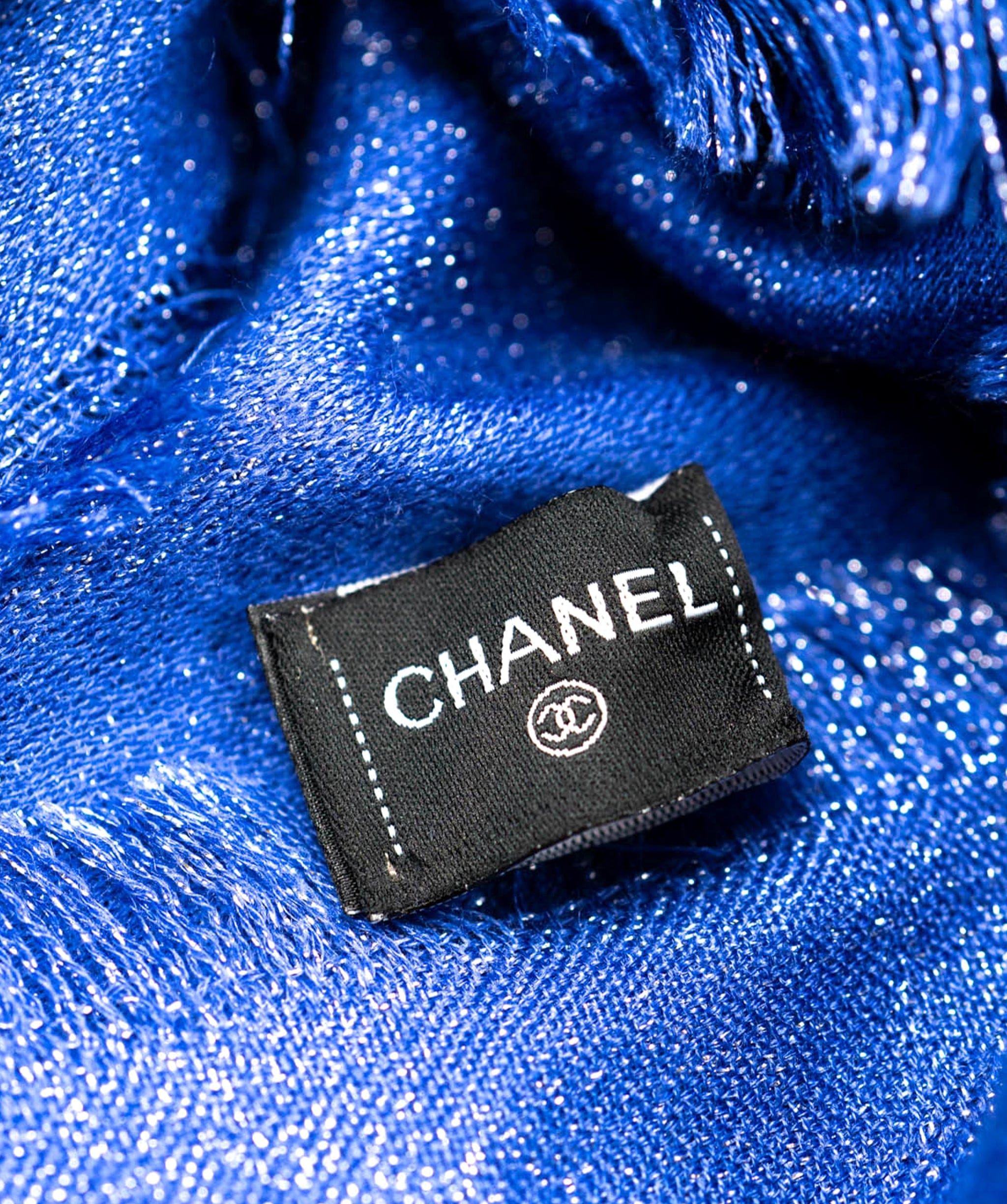 Chanel Chanel blue metallic pashmina with big CC logo AEL1073