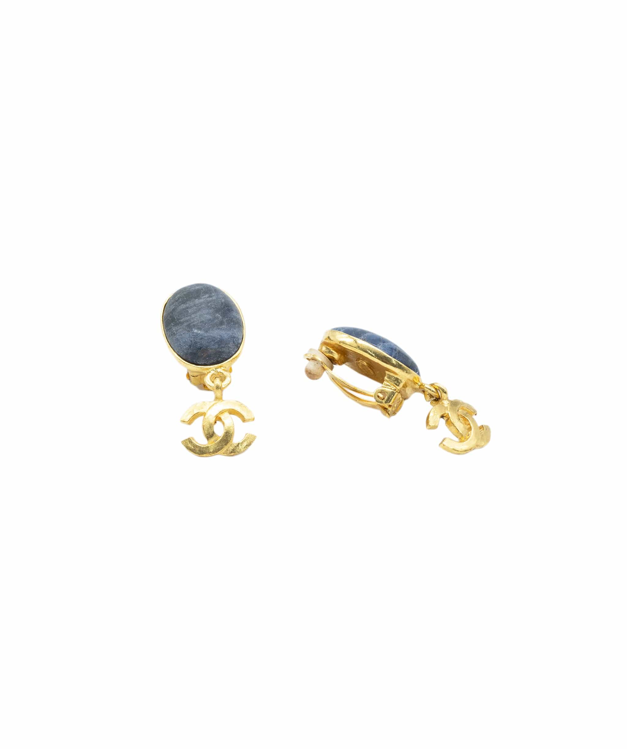 Chanel Chanel blue stone cc metal earrings ASL3538